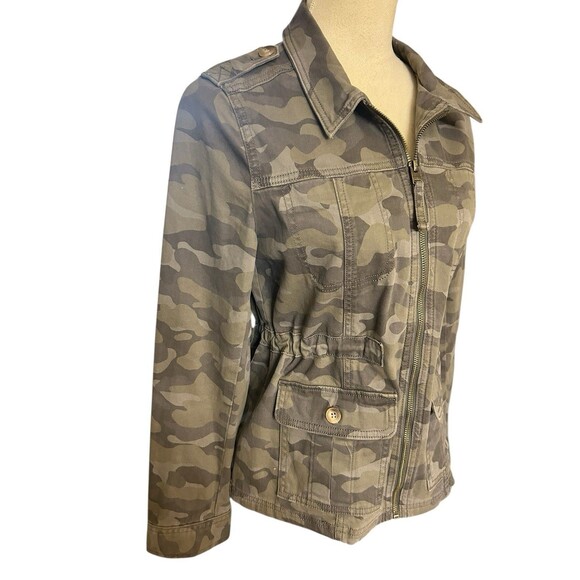 Express Womens Military Green Brown Camouflage Full Zip  Drawstring Jacket Sz S - Picture 3 of 15